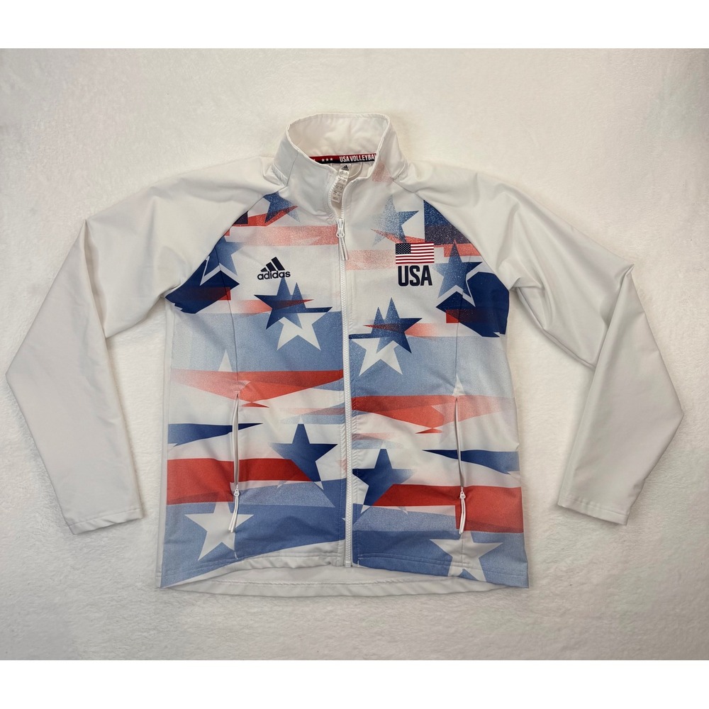 Adidas USA Volleyball Women Track Jacket White Star Stripe Full Zip Medium